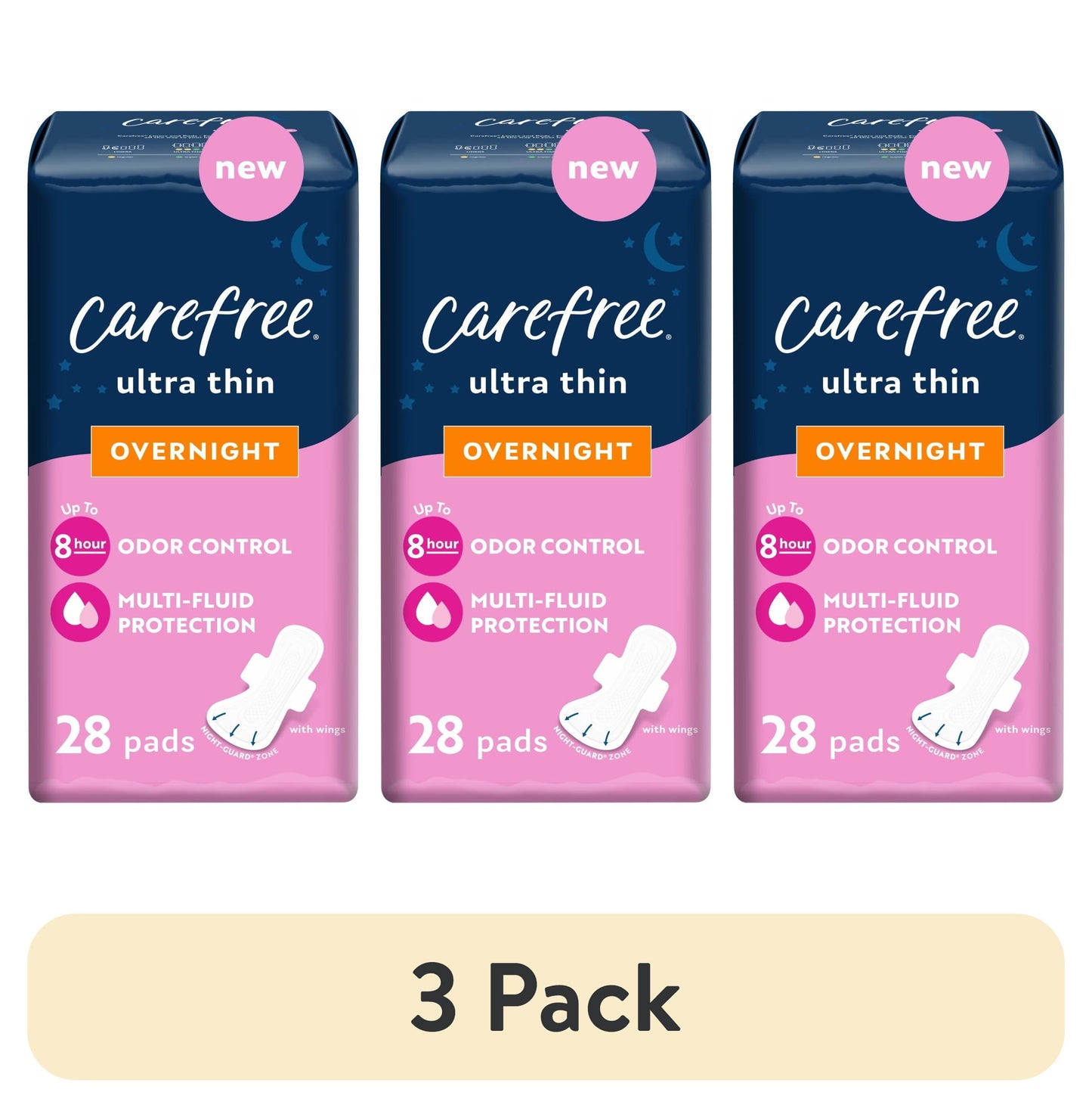 Carefree Ultra Thin Overnight Pads with Wings 28-Pack