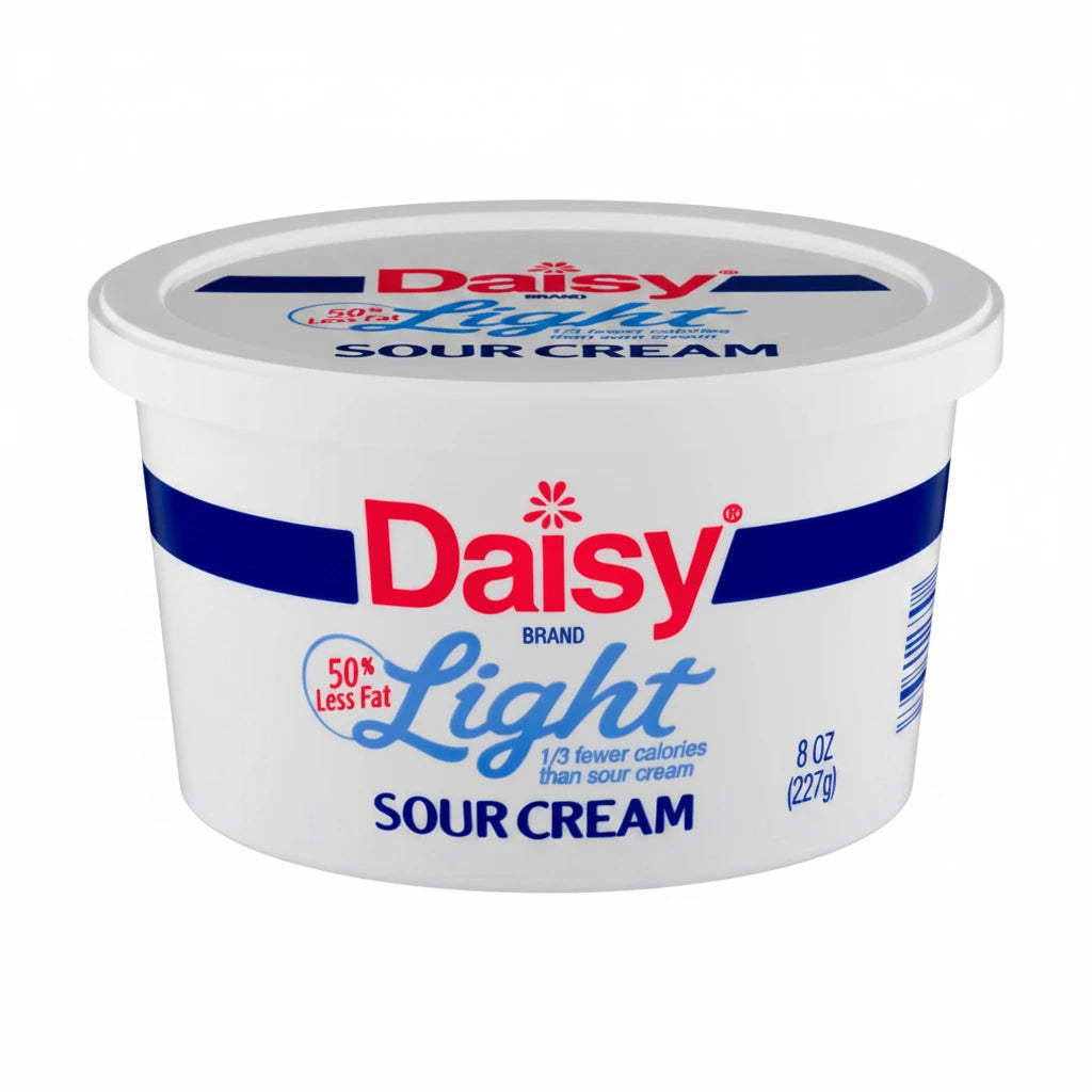 Daisy light sour cream container on a white background