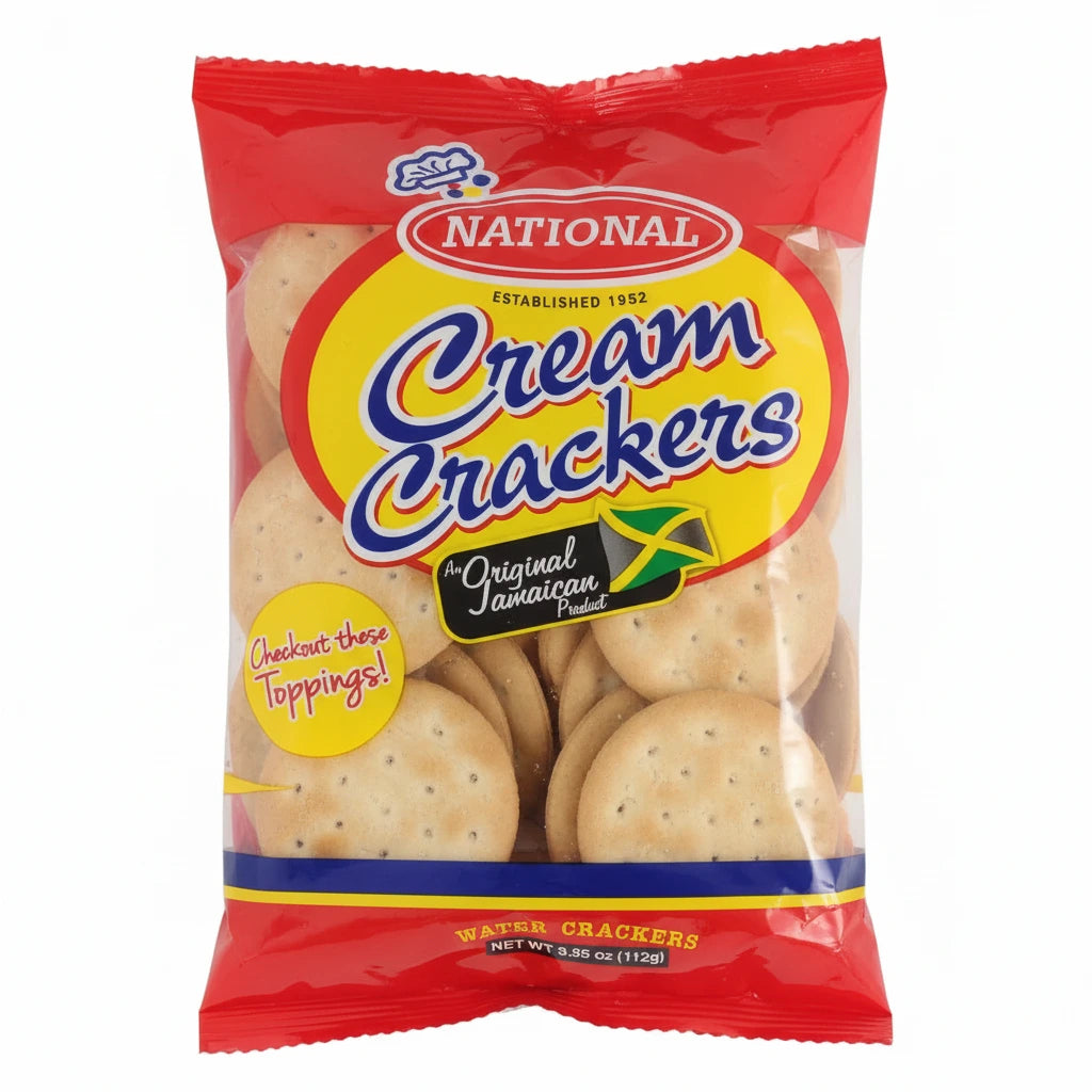 Packaging of National Cream Crackers with a red border on a white background