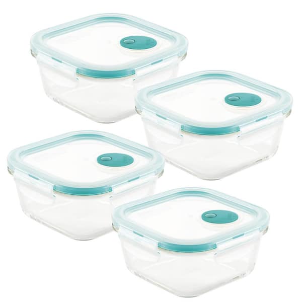 Clear Food Storage Containers with Black Lids 4-Piece Set