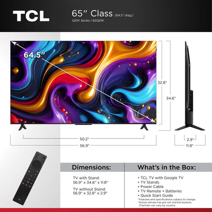 TCL 65" QM7K Series QD-Mini LED QLED 4K UHD Smart TV with Google TV