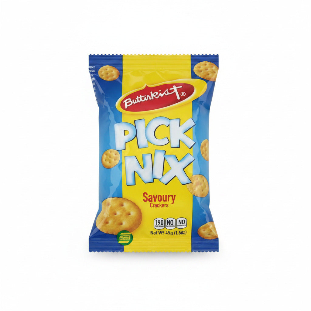 Butterfingers Pick N' Mix Savoury Crackers packaging on a light gray background