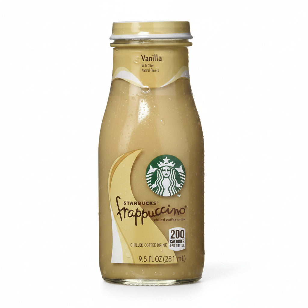 Starbucks Frappuccino bottle with vanilla flavor on a white background