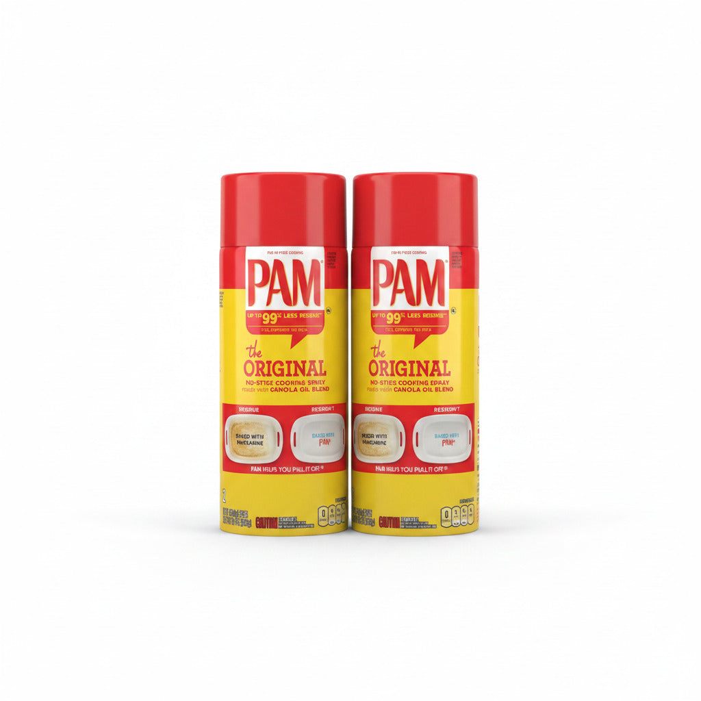 PAM cooking spray canister with red and yellow design