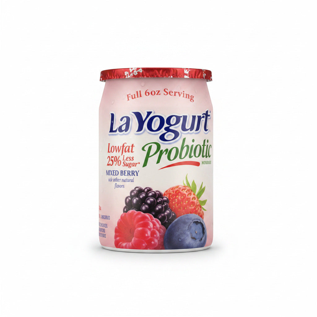 La Yogurt Probiotic yogurt container with berries on a store shelf