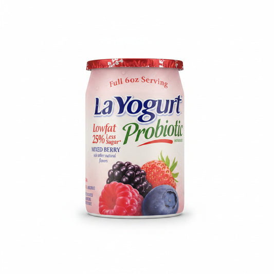 La Yogurt Probiotic yogurt container with berries on a store shelf